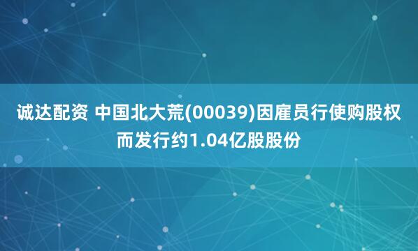 诚达配资 中国北大荒(00039)因雇员行使购股权而发行约1.04亿股股份